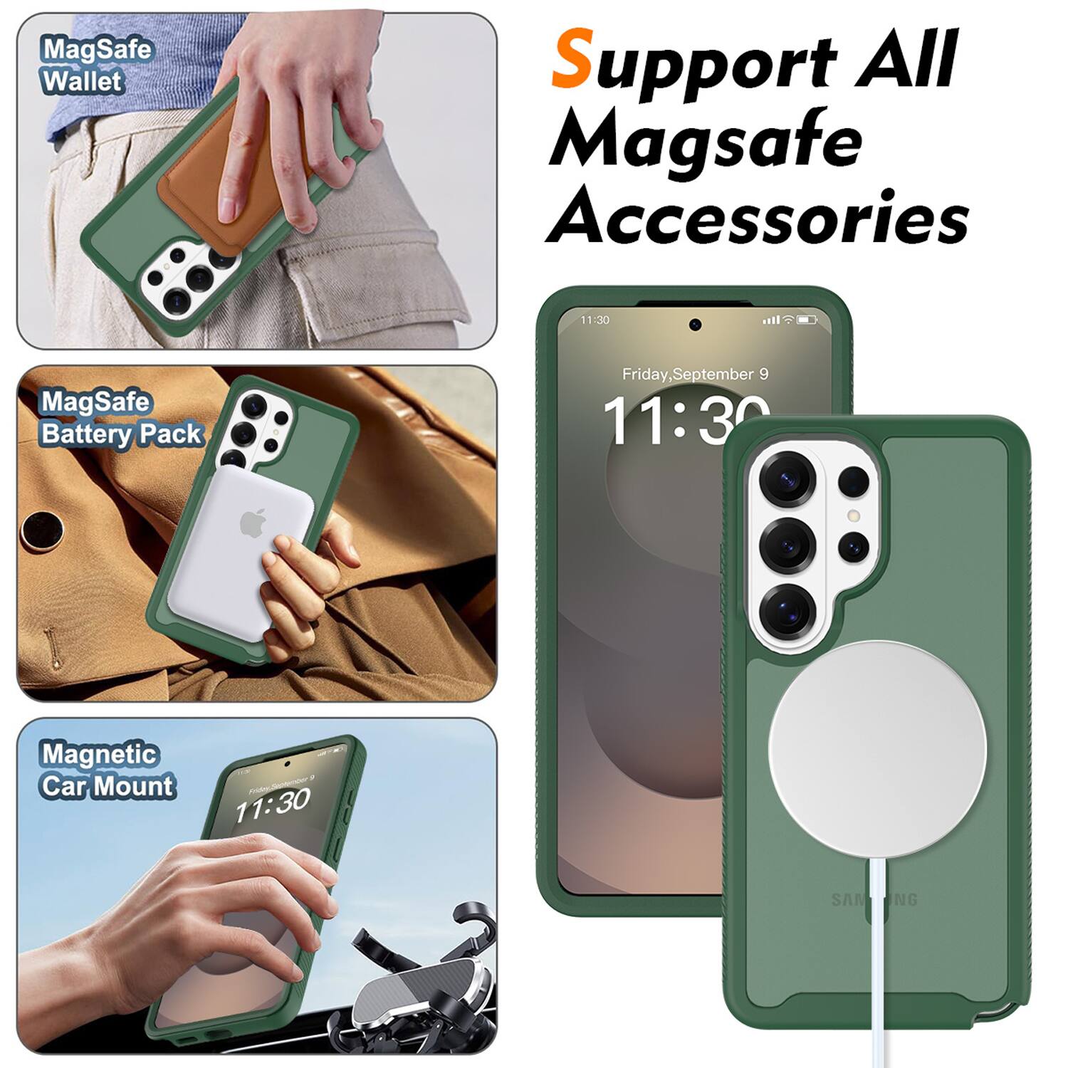 MagSafe Wallet Support All MagSafe Accessories

- MagSafe Wallet
- MagSafe Battery Pack
- Magnetic Car Mount

Friday, September 9 11:30