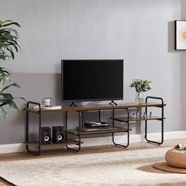 Hivvago - Industrial Modern Metal Wood Entertainment Center TV Stand for TV up to 75-inch - Brown