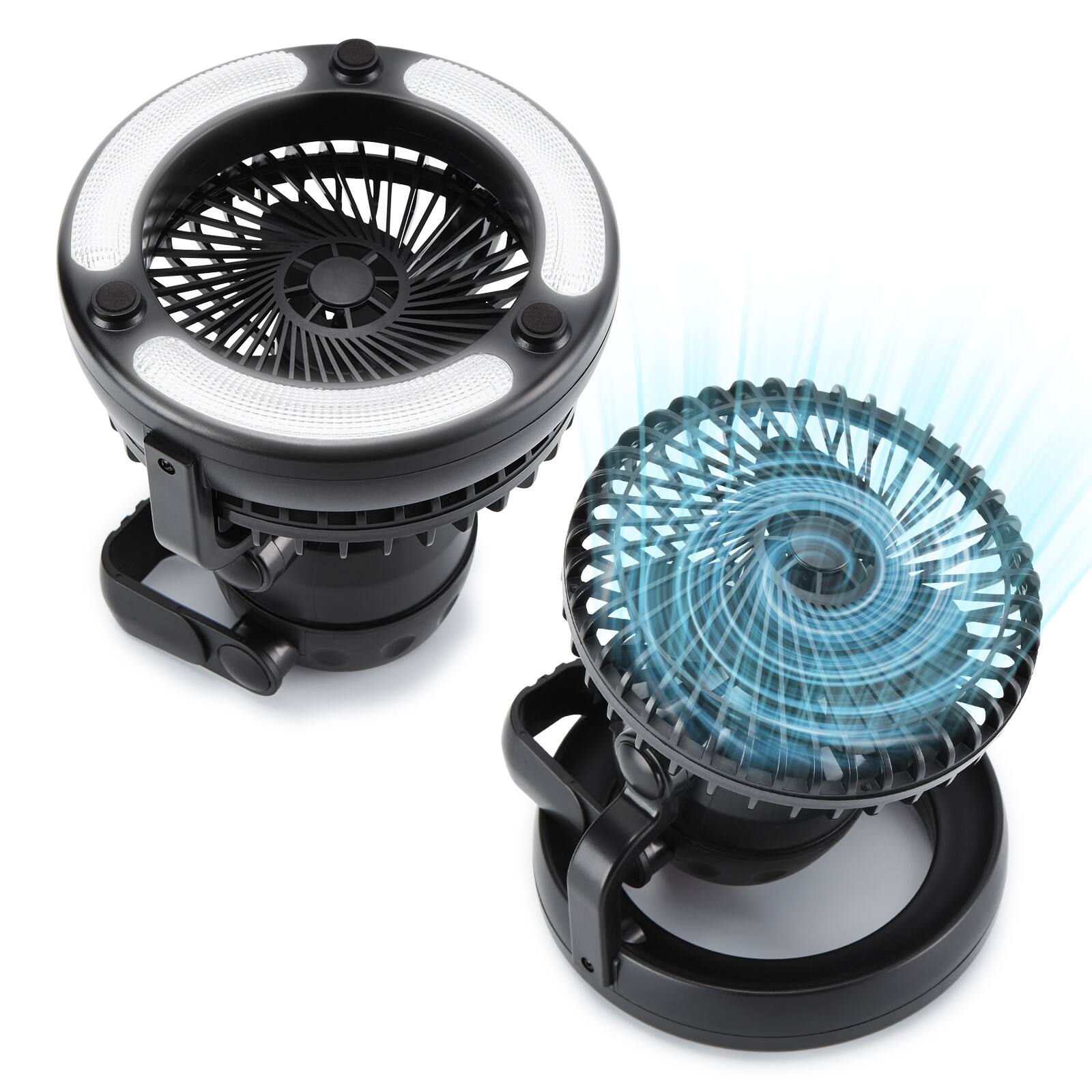 Angle. Odoland - 2 in 1 Camping Ceiling Fan with 18 LED Light - Black.