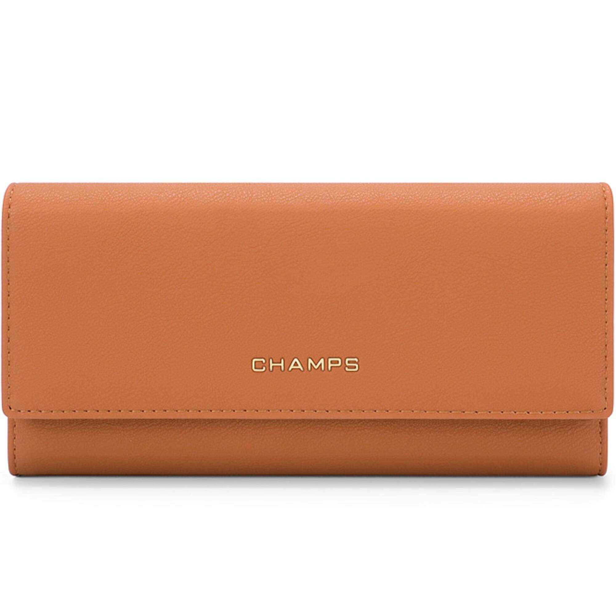 Front. Champs - Iconic Collection Expandable Trifold Wallet - Tan.