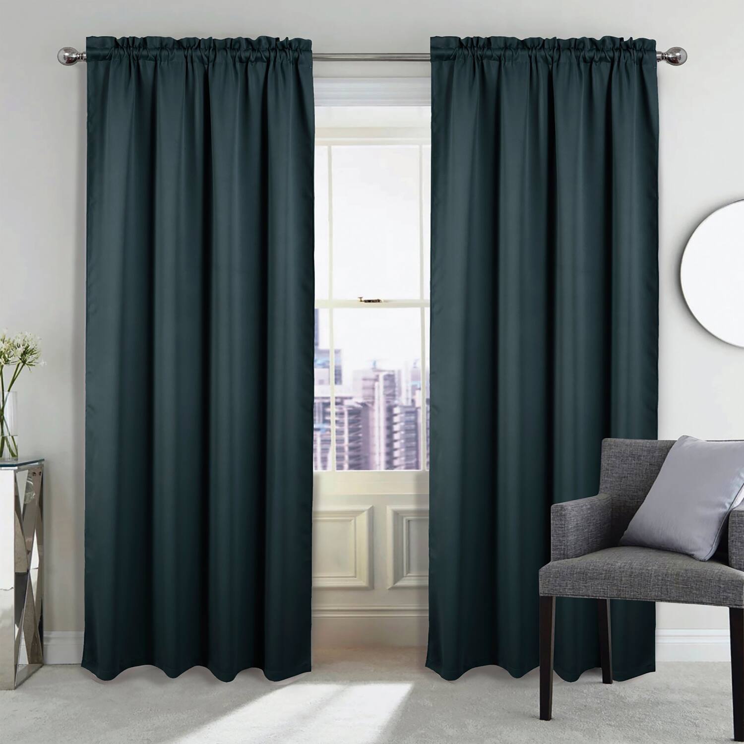 Angle. RT Designers Collection - RT Designers Collection 100% Polyester Twilight Blackout Rod Pocket Curtain Panel 54" x 84" Navy - Navy Blue.