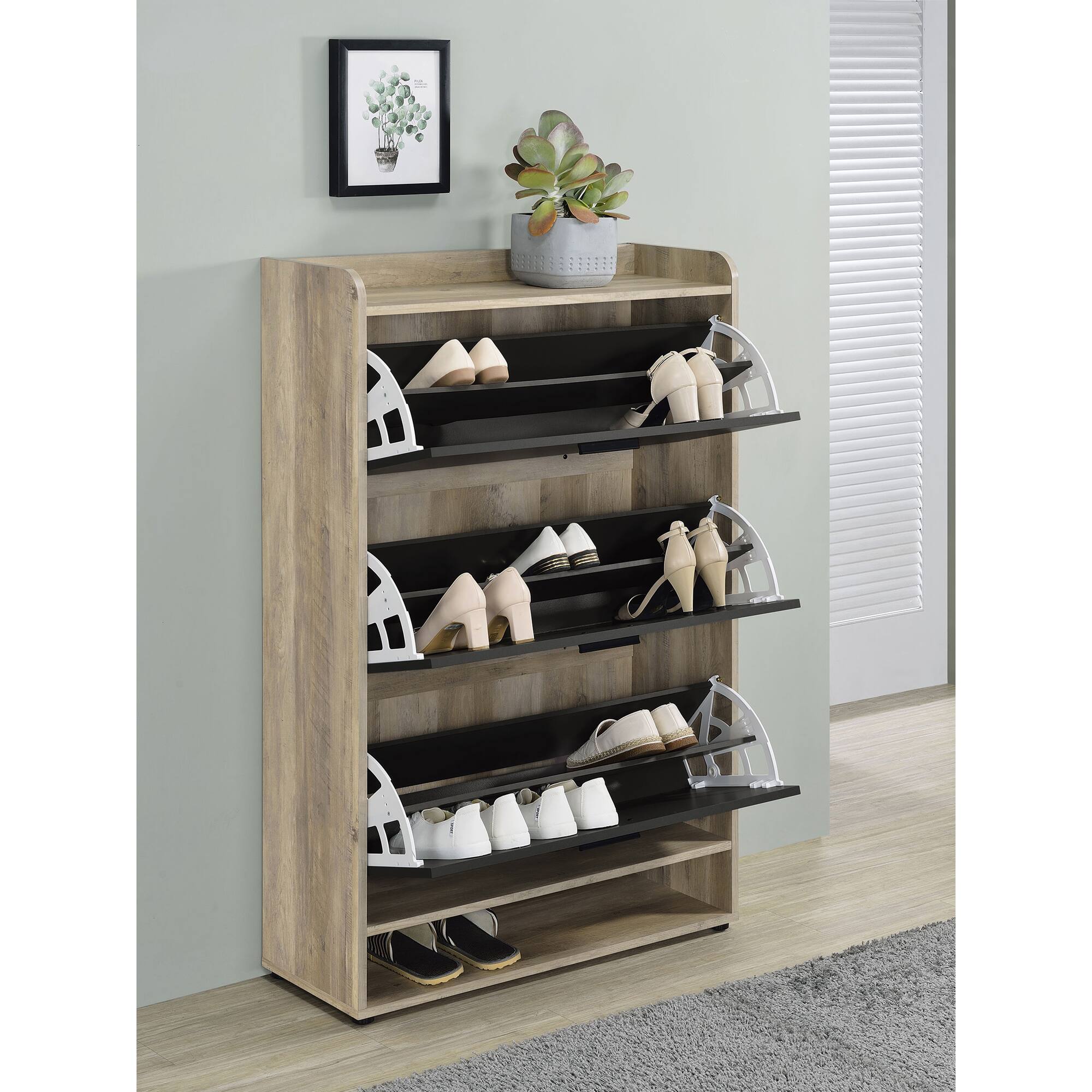 Angle. TinyHomie - Kyla Grey 3-tier Engineered Wood Shoe Cabinet - Grey.