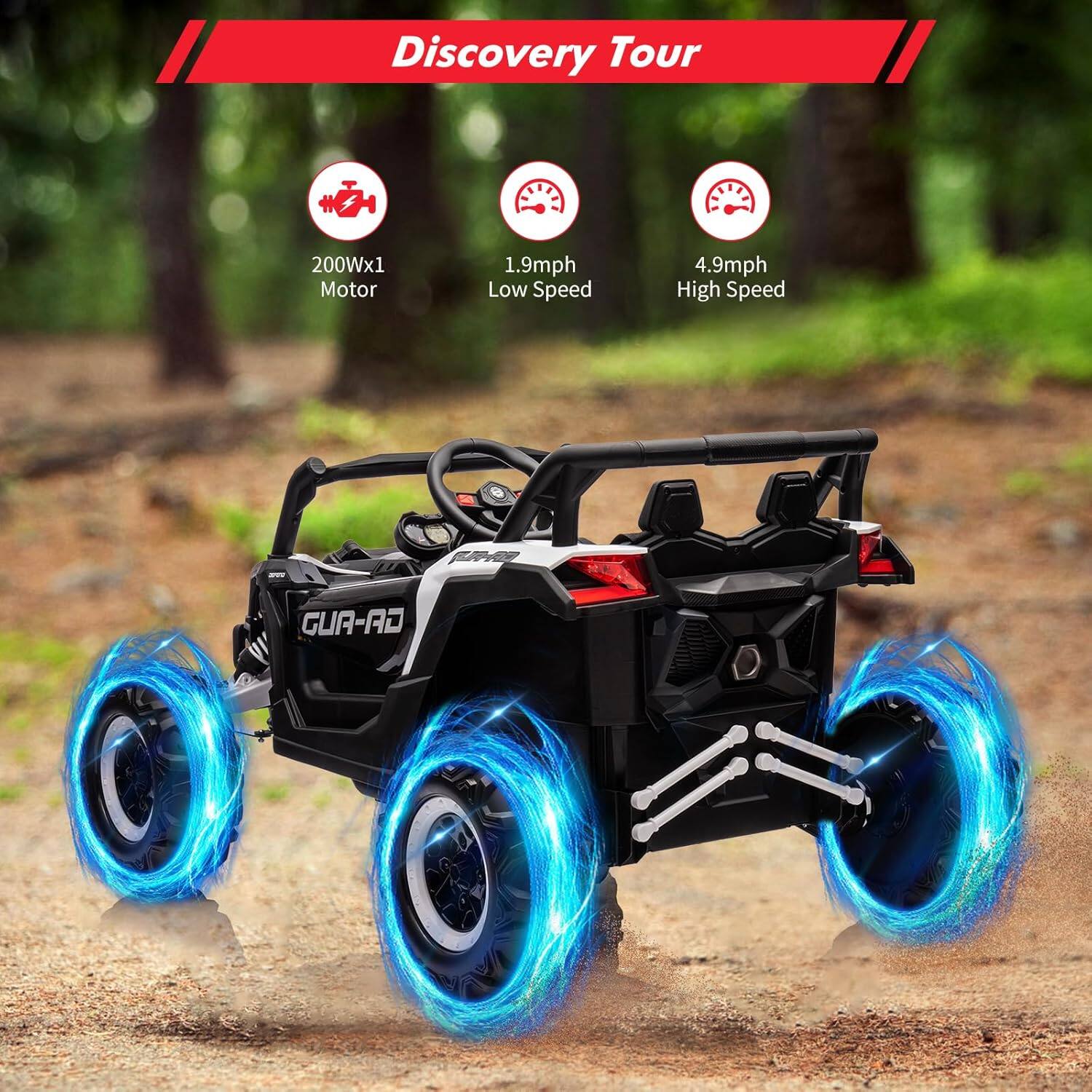 Discovery Tour

200Wx1 Motor

1.9mph Low Speed

4.9mph High Speed

GUA-AO
