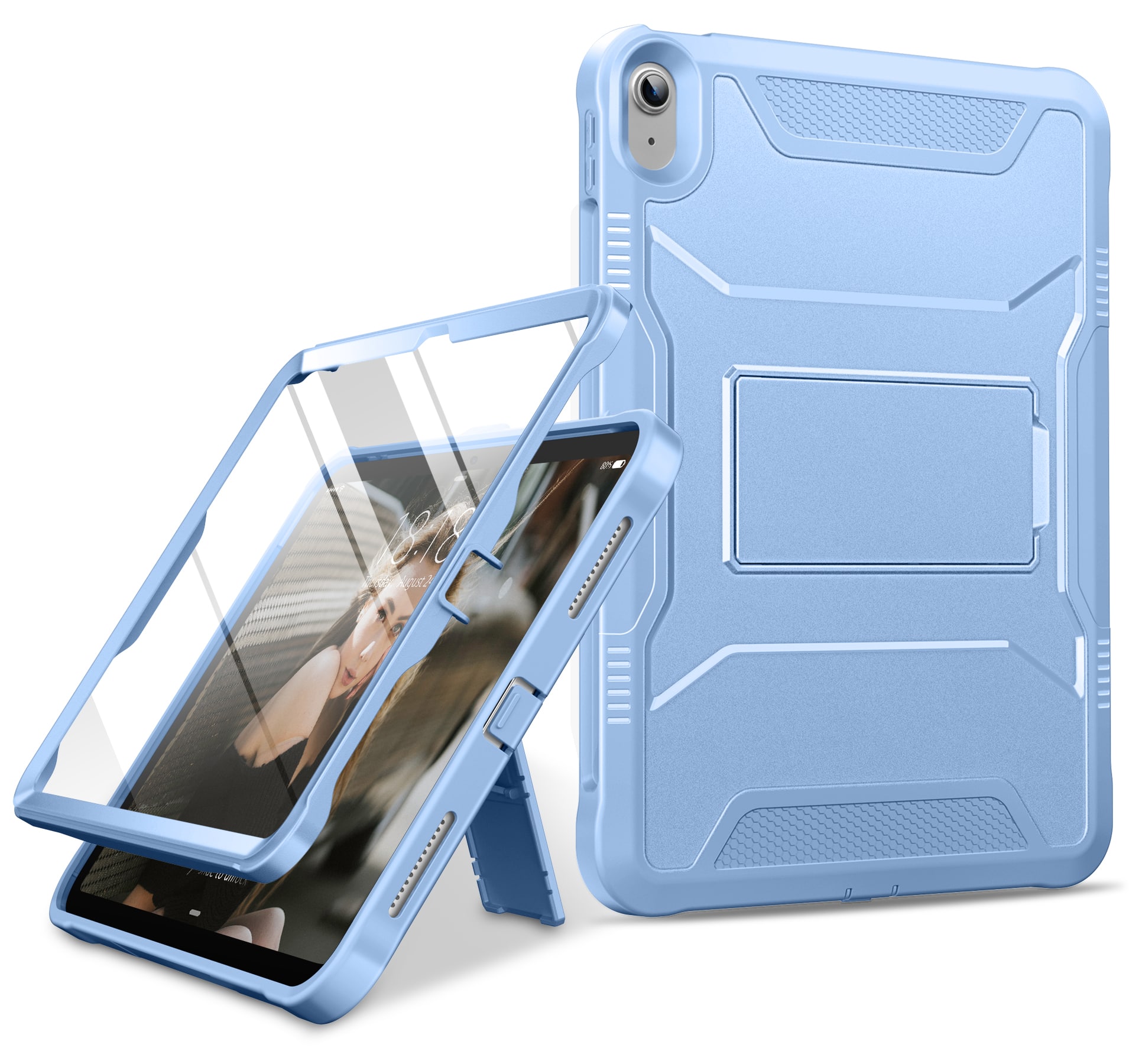 Front. DTTO - Shockproof Case for iPad 11-inch (2025) & 10.9-inch (2022) with Built-in Screen Protector, Full Body Protective Cover - Light Blue.