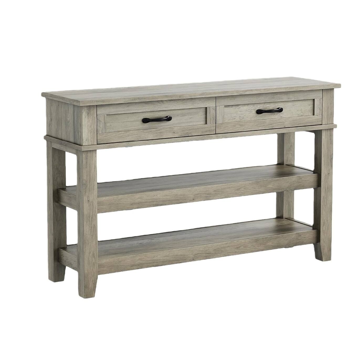 Angle. GARVEE - Farmhouse Entryway Console Table – 3-Tier Wooden Sofa Table with 2 Storage Drawers for Hallway - Grey.
