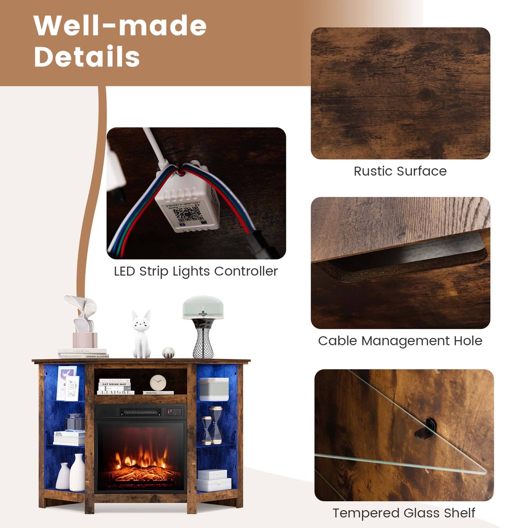 Well-made Details

- LED Strip Lights Controller
- Rustic Surface
- Cable Management Hole
- Tempered Glass Shelf