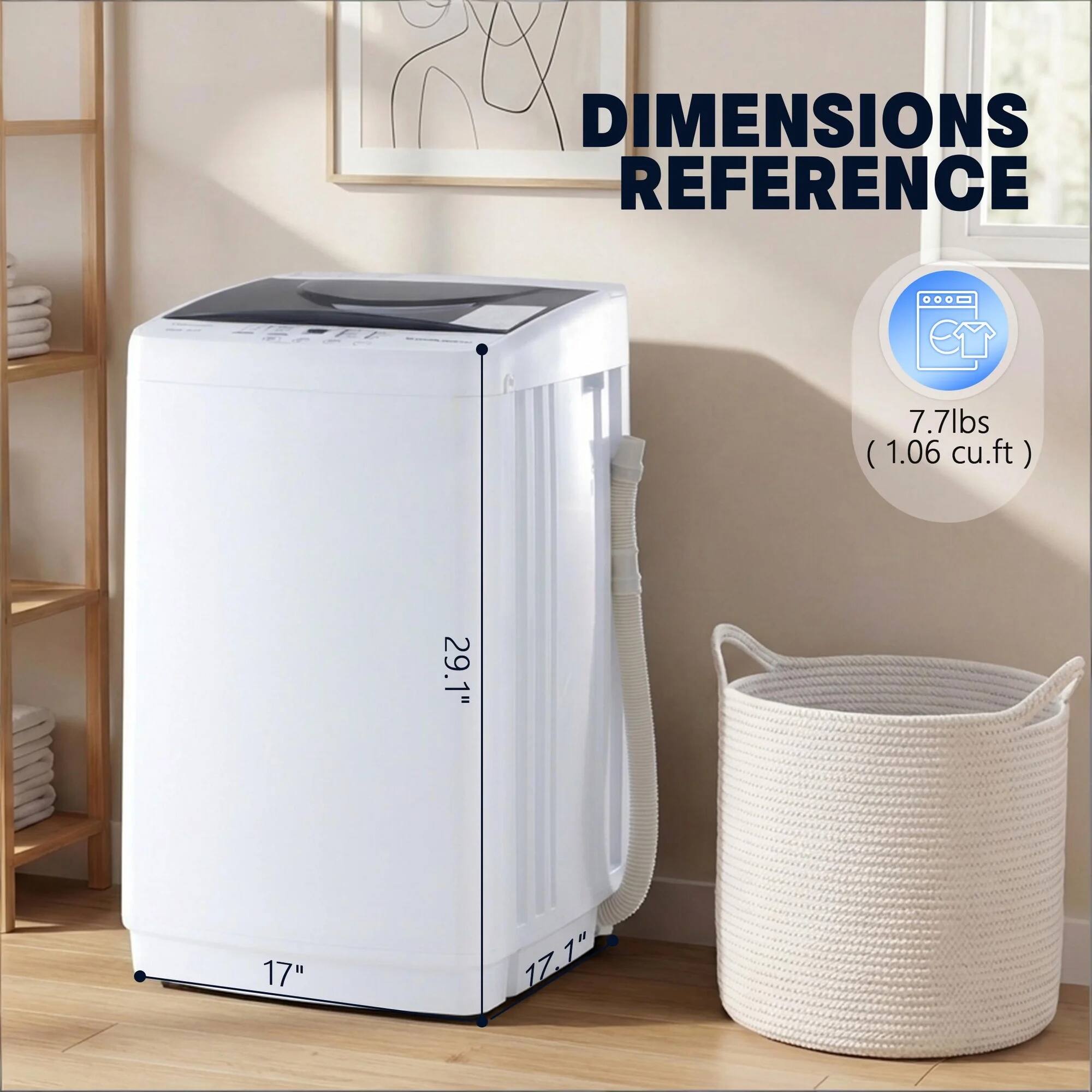 DIMENSIONS REFERENCE  
7.7 lbs (1.06 cu.ft)  
29.1" x 17" x 17.1"
