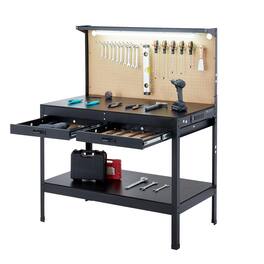 VEVOR - Hardwood Workbench, 242.5 lbs Weight Capacity, 47.2-inch Heavy Duty Workbench with Pegboard, 4 AC Outlets & 2 USB Ports - Black