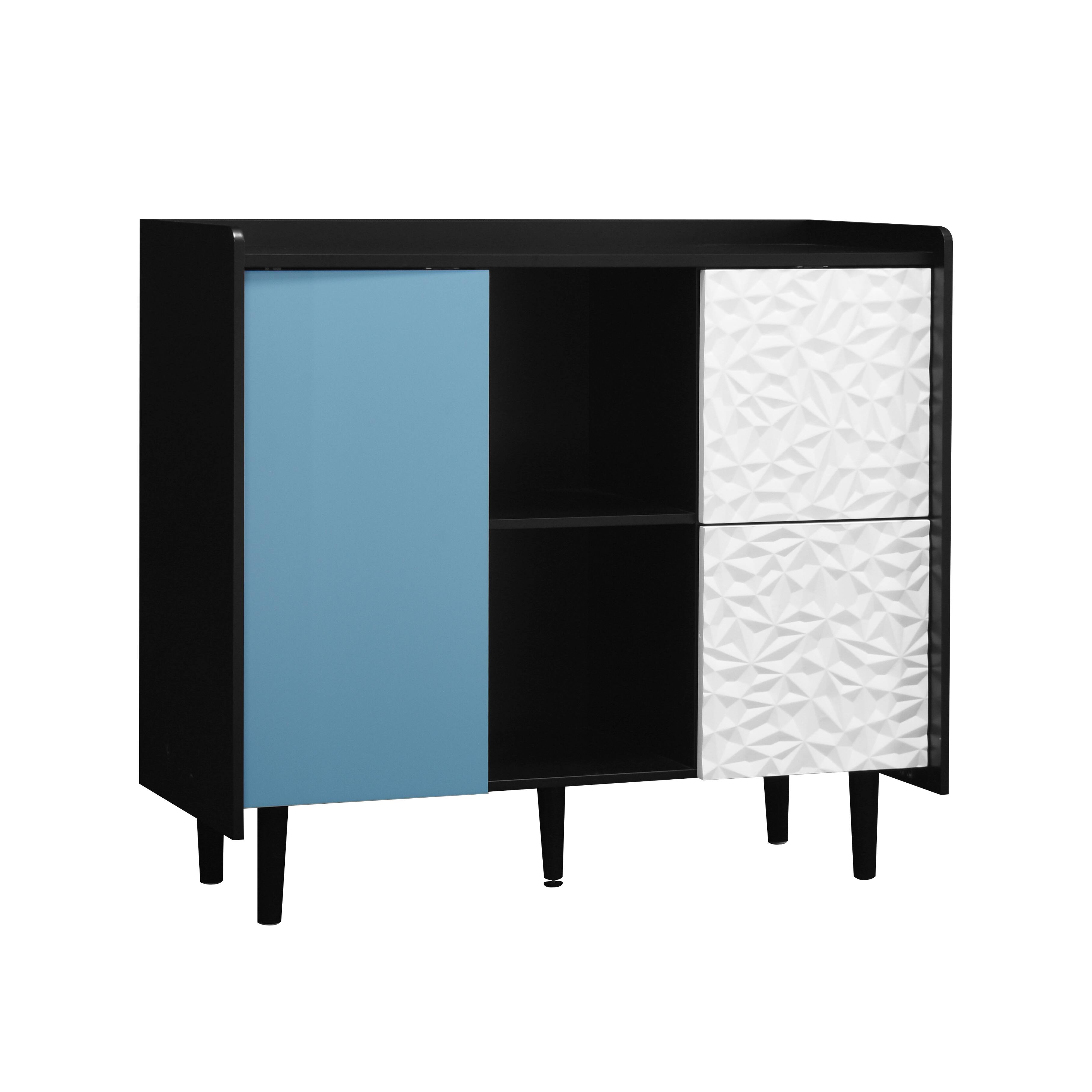 Alt View 7. Spaco - Spaco Sideboard Buffet, 2-Drawer Storage Cabinet with Open Compartments, Modern Coffee Bar for Dining Room Kitchen - Black+Blue.