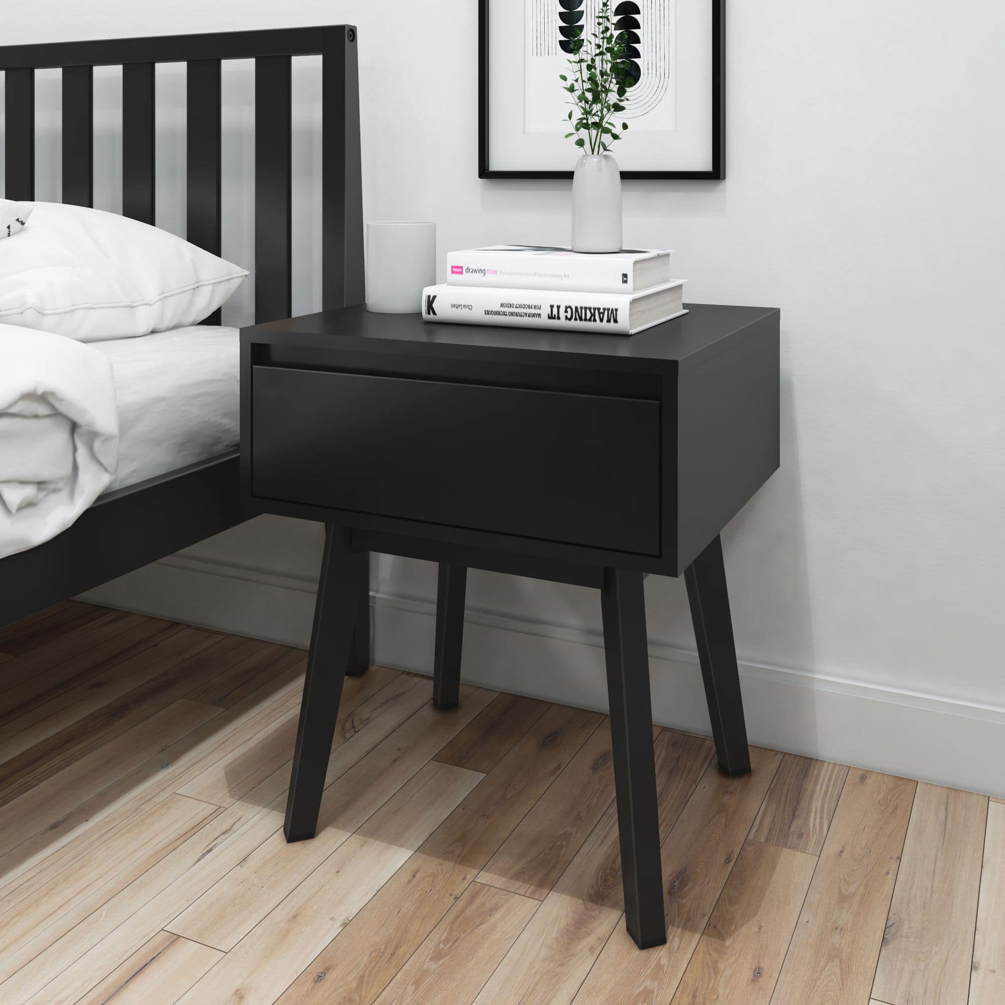 Plank+Beam - Scandinavian Nightstand with 1 Drawer - Black