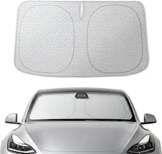 Front. WOLFBOX - Foldable Car Windshield Sun Shade Tesla Model Y/Model 3, Maximum UV & Heat Shield (Graphene 56.3''x37'') - Sliver.