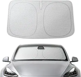 WOLFBOX - Foldable Car Windshield Sun Shade Tesla Model Y/Model 3, Maximum UV & Heat Shield (Graphene 56.3''x37'') - Silver
