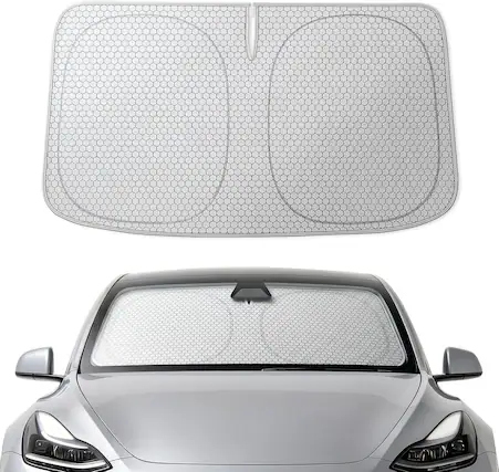 Front. WOLFBOX - Foldable Car Windshield Sun Shade Tesla Model Y/Model 3, Maximum UV & Heat Shield (Graphene 56.3''x37'') - Sliver.