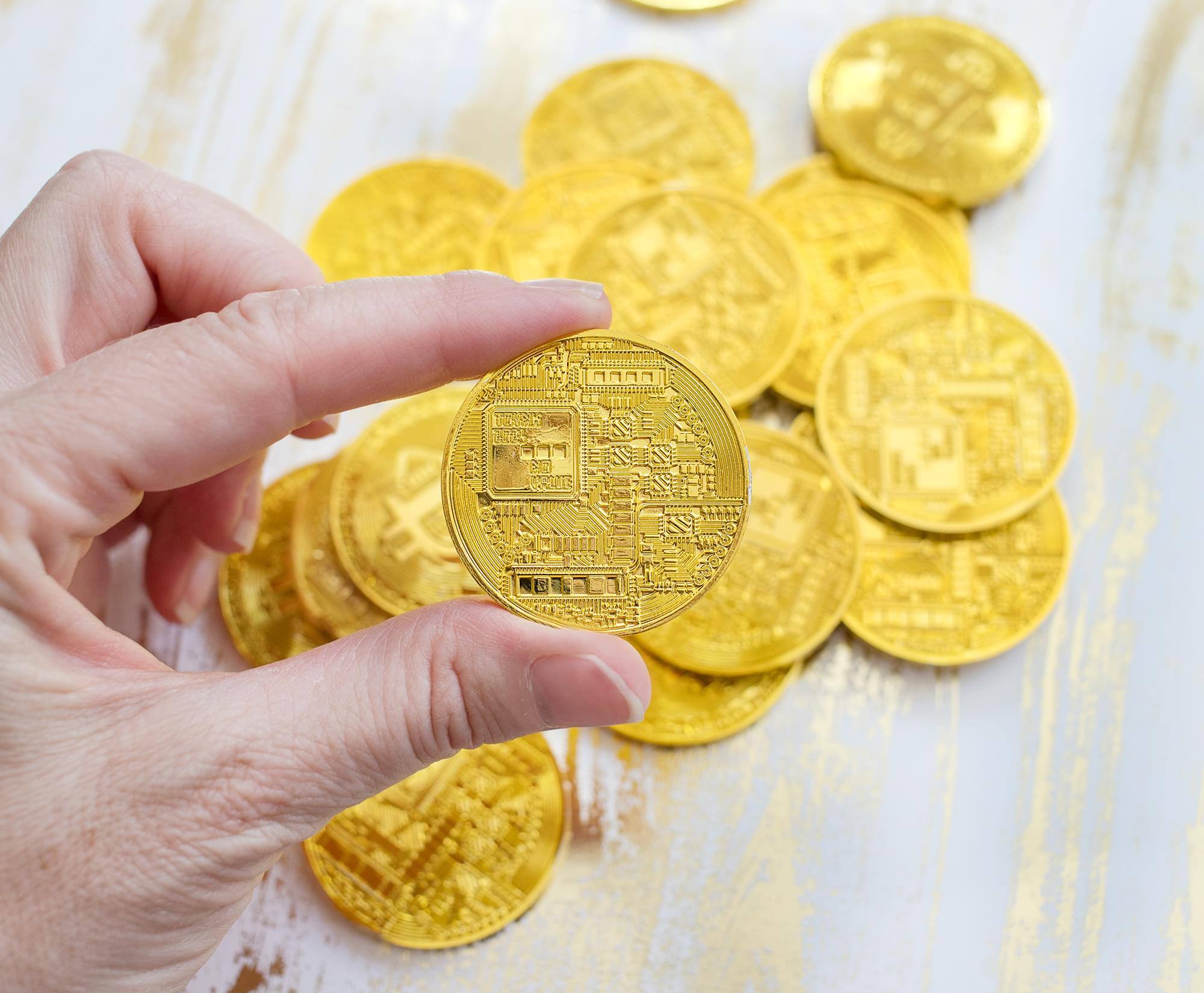 Alt View 2. Toynk - Bag of Bitcoins Cryptocurrency Souvenir Novelty Item | Includes 20 Tokens - Gold.