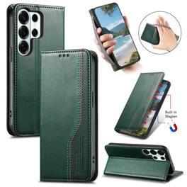 Dteck - For Samsung Galaxy S26 Ultra Wallet Case with Wristband, Faux Leather Card Slot Magnetic Closure Stand Shockproof Cover - Green