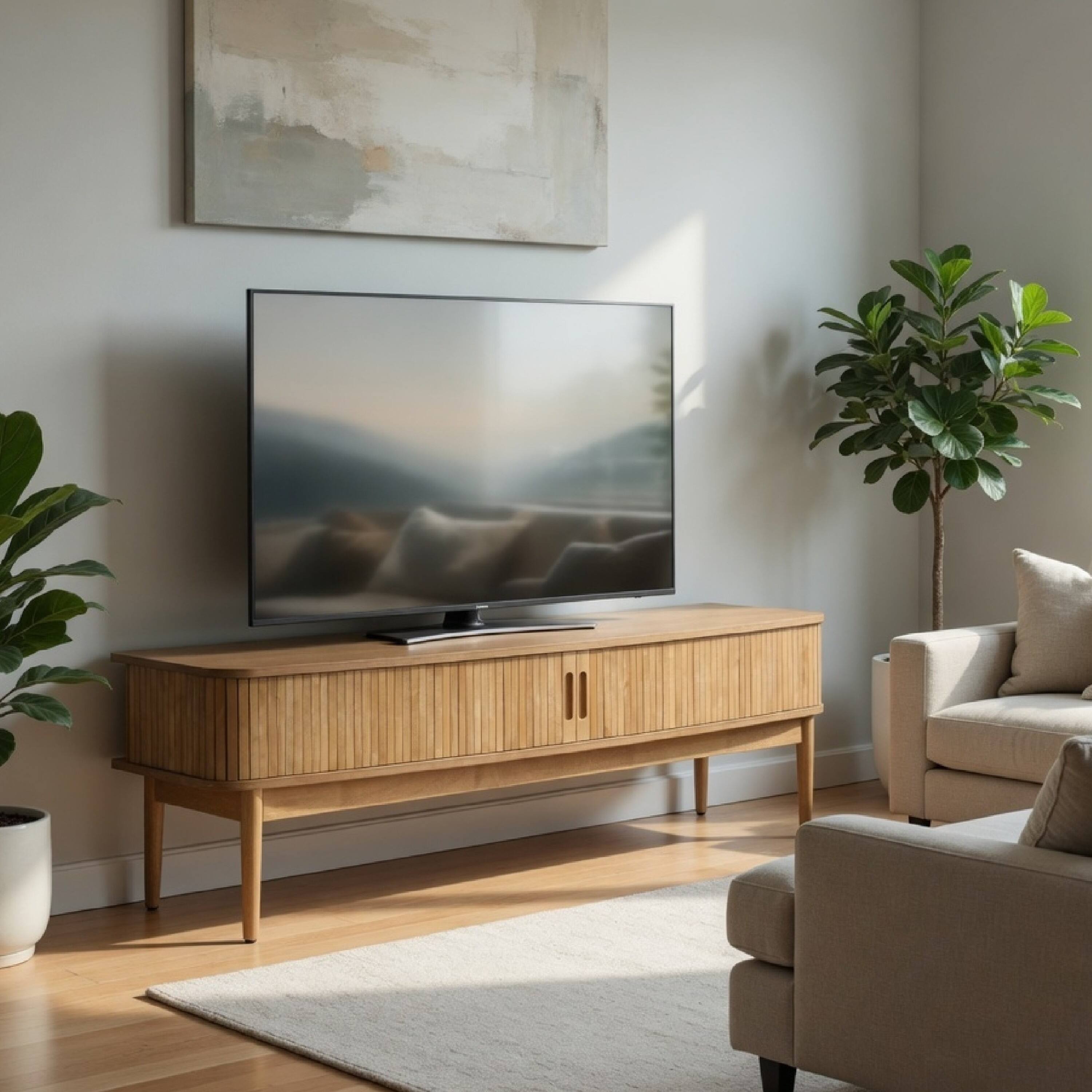 Alt View 7. Manhattan Lane - Elora TV Stand Media Console with Reeded Doors, Brown Wood 71 Inch - Weathered Natural Brown.
