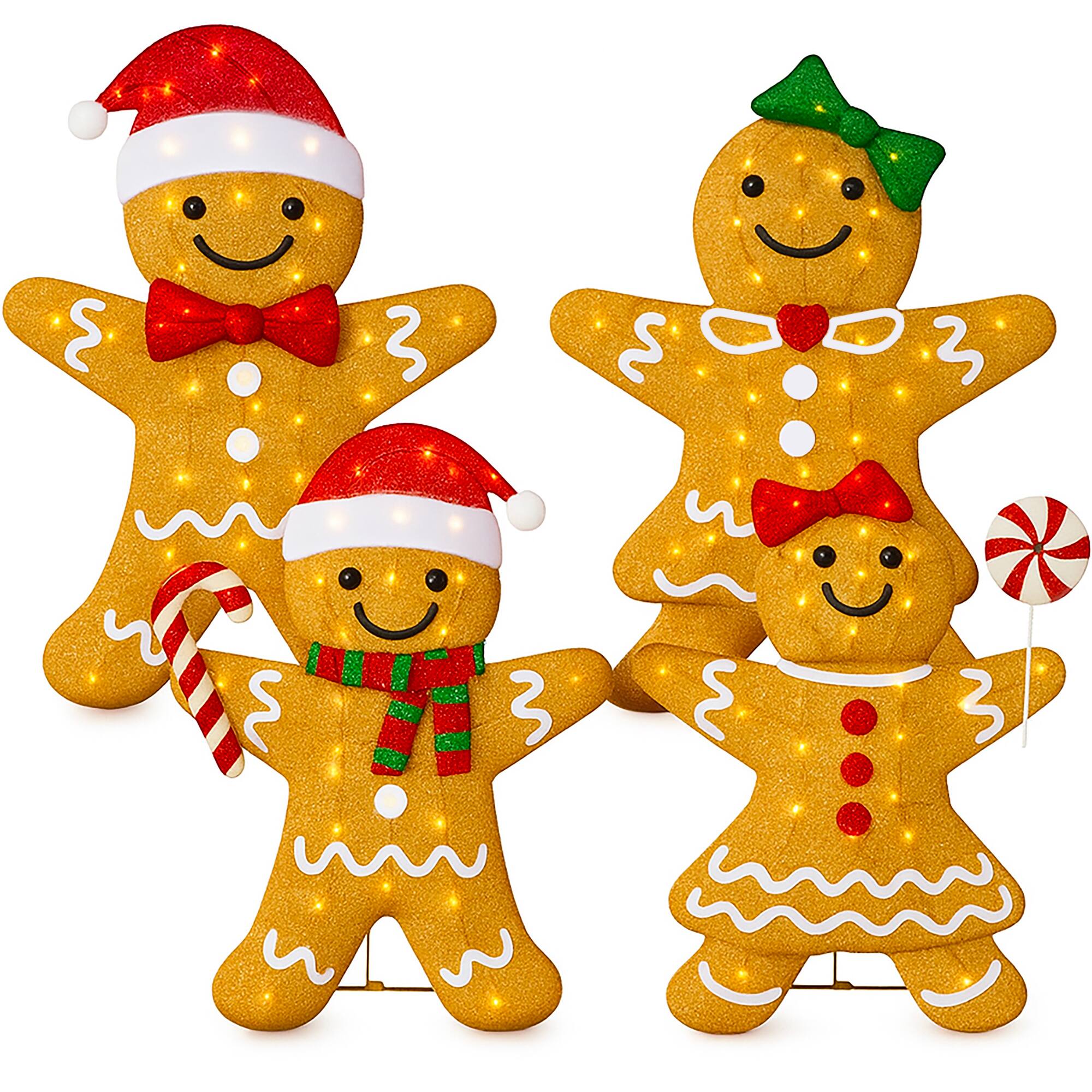 Best Choice Products - 4pc Gingerbread Man Family 4ft Pre-lit Christmas Yard Decor - Golden