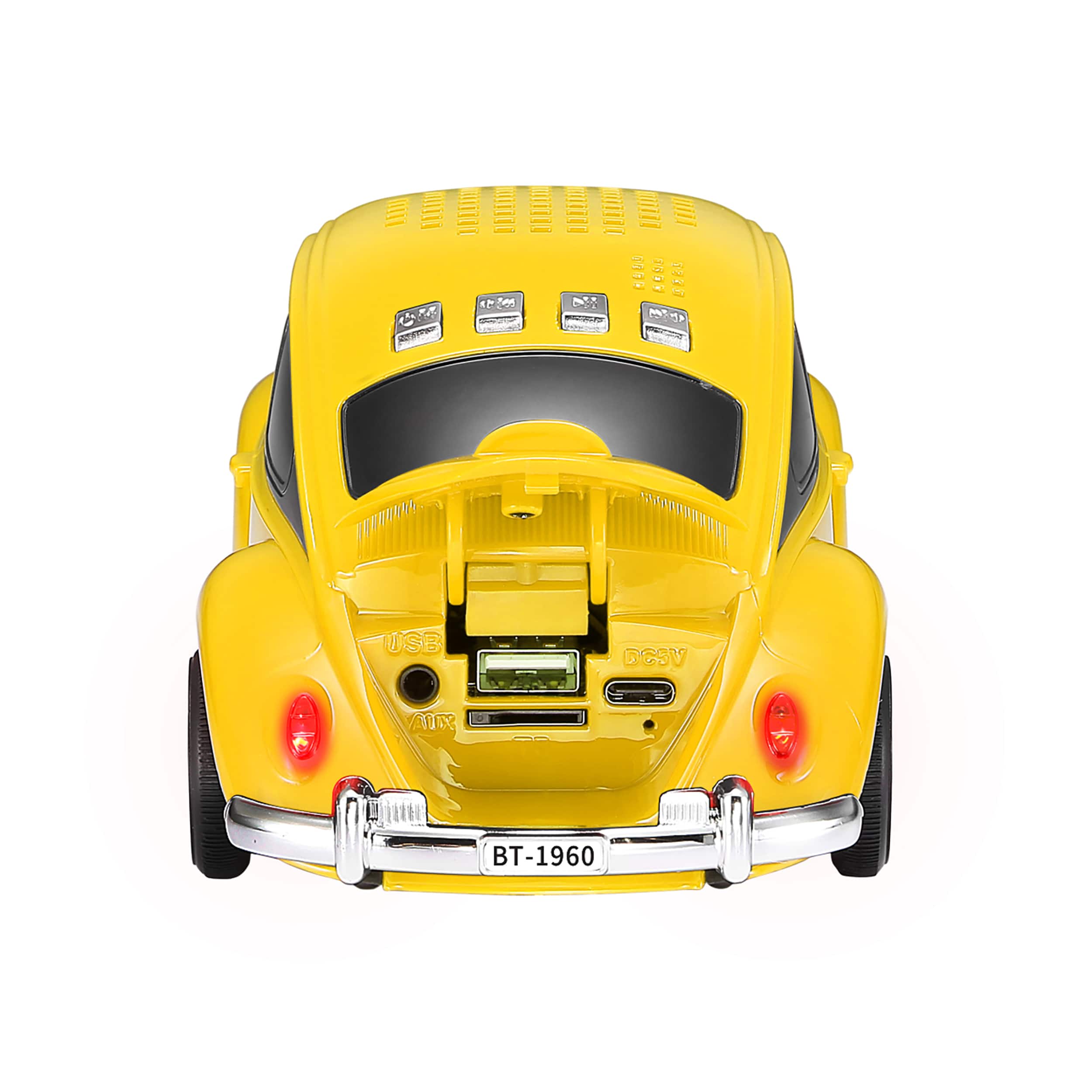 Alt View 15. QFX - Retro Car Portable Bluetooth Speaker with Bass Radiator and LED Lights - Yellow.
