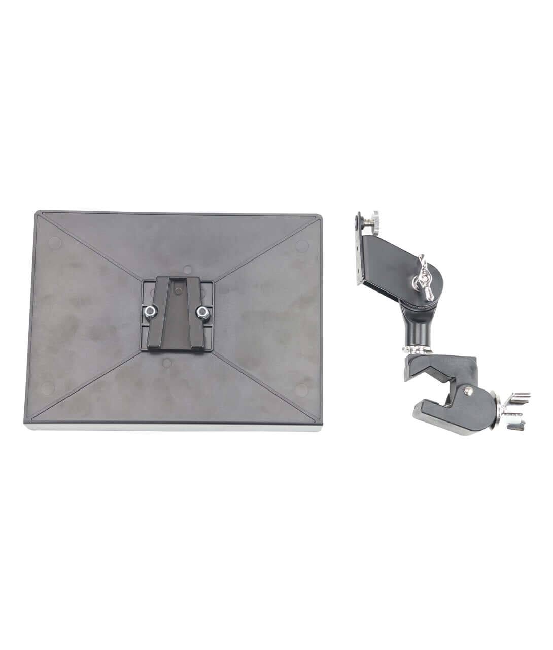 Left. Gibraltar Hardware - G Mini Desk with Dual Adjust Angle Mount and Heavy-Duty C Clamp, Table or Stand Mountable w/ 1" Lip for Secure Placement.