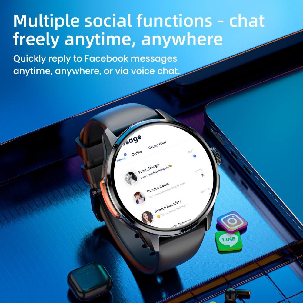 Multiple social functions - chat freely anytime, anywhere

Quickly reply to Facebook messages anytime, anywhere, or via voice chat.

Group chat

Online

News

Kane_Design
I am a product designer

09:26

Thomas Colon
We are messenger friends

15:37

Marion Saunders
Do you remember that?

09:26

Orberne iotta

LINE