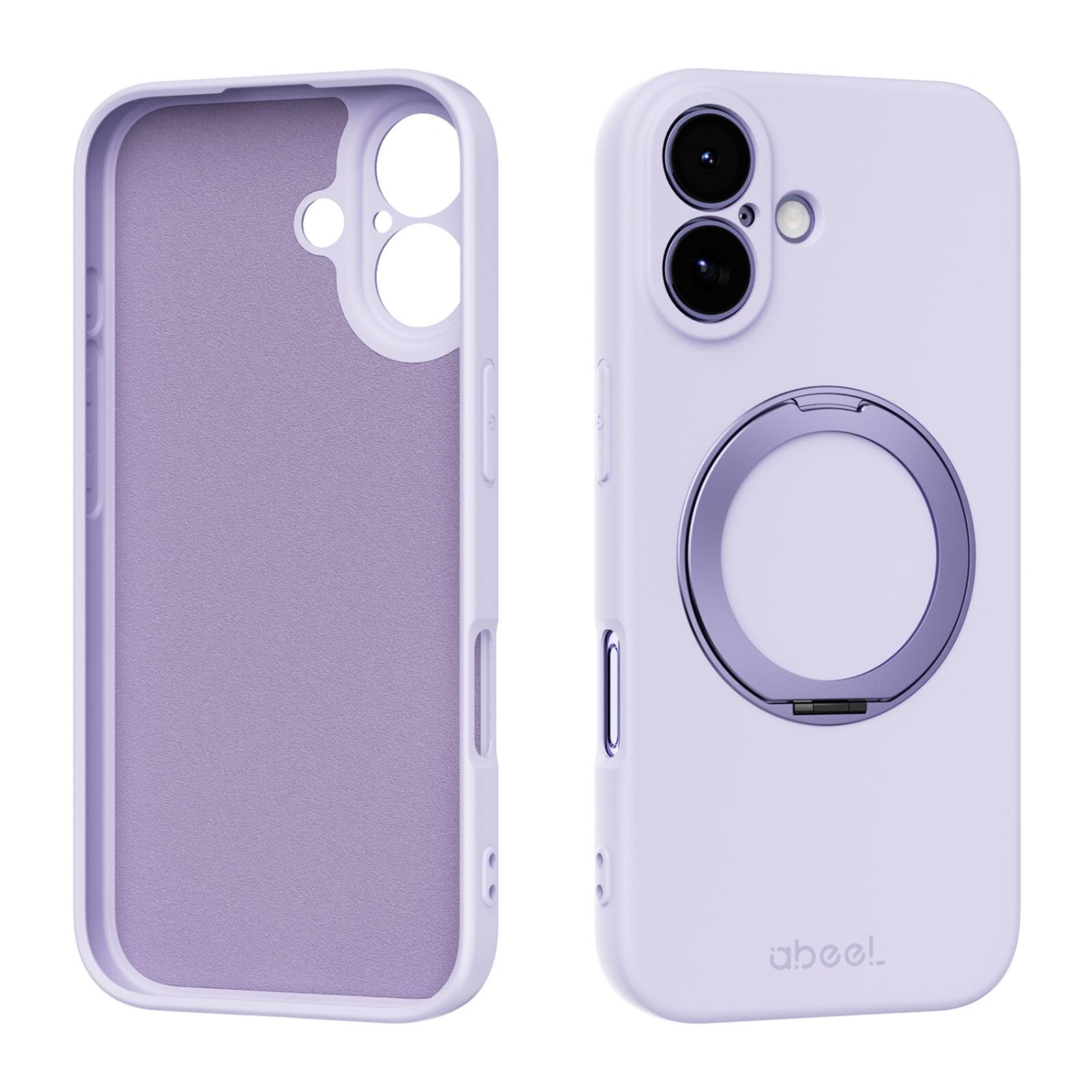 Angle. UUCOVER - For iPhone 17 Case Shockproof Liquid Silicone Compatible with MagSafe Ring Holder 360° Rotating Stand Cover - Purple.