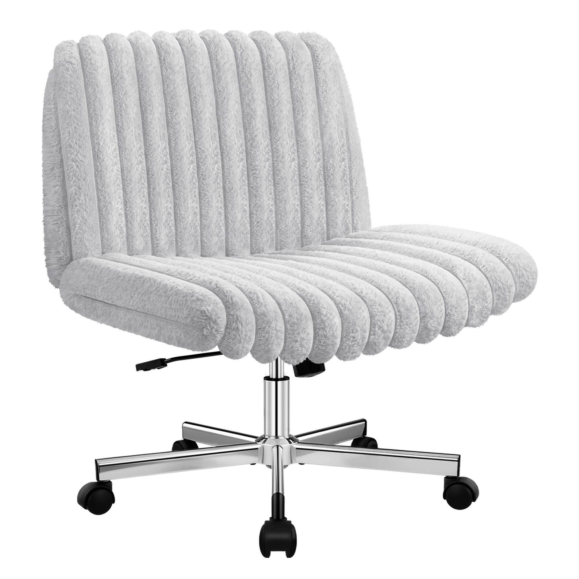 Angle. Brick Attic - Criss Cross Chair with Wheels, Armless Office Chair for Home Office,  Ergonomic Wide Vanity Makeup Task Chair - Grey.
