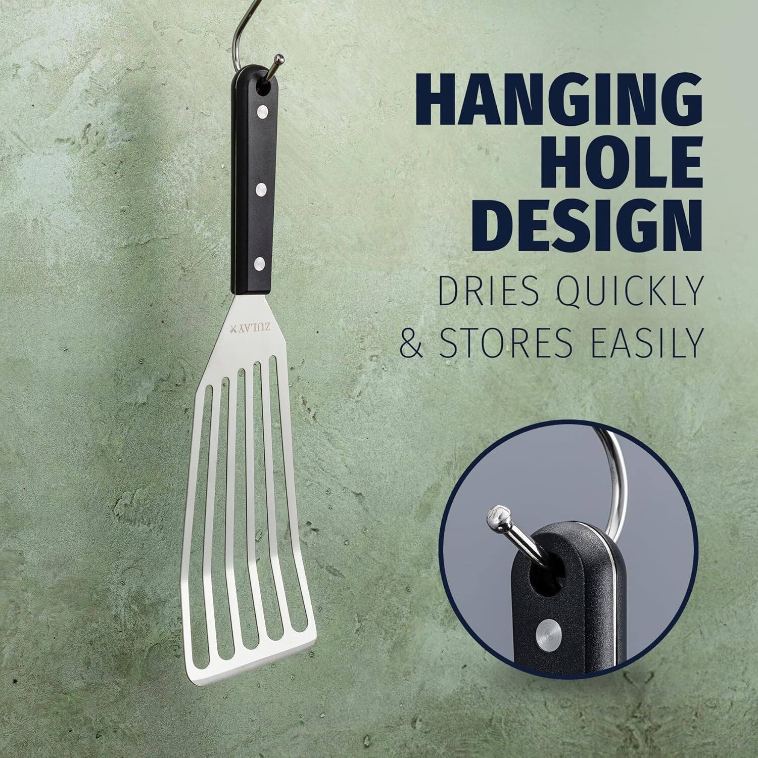 HANGING HOLE DESIGN  
DRIES QUICKLY & STORES EASILY