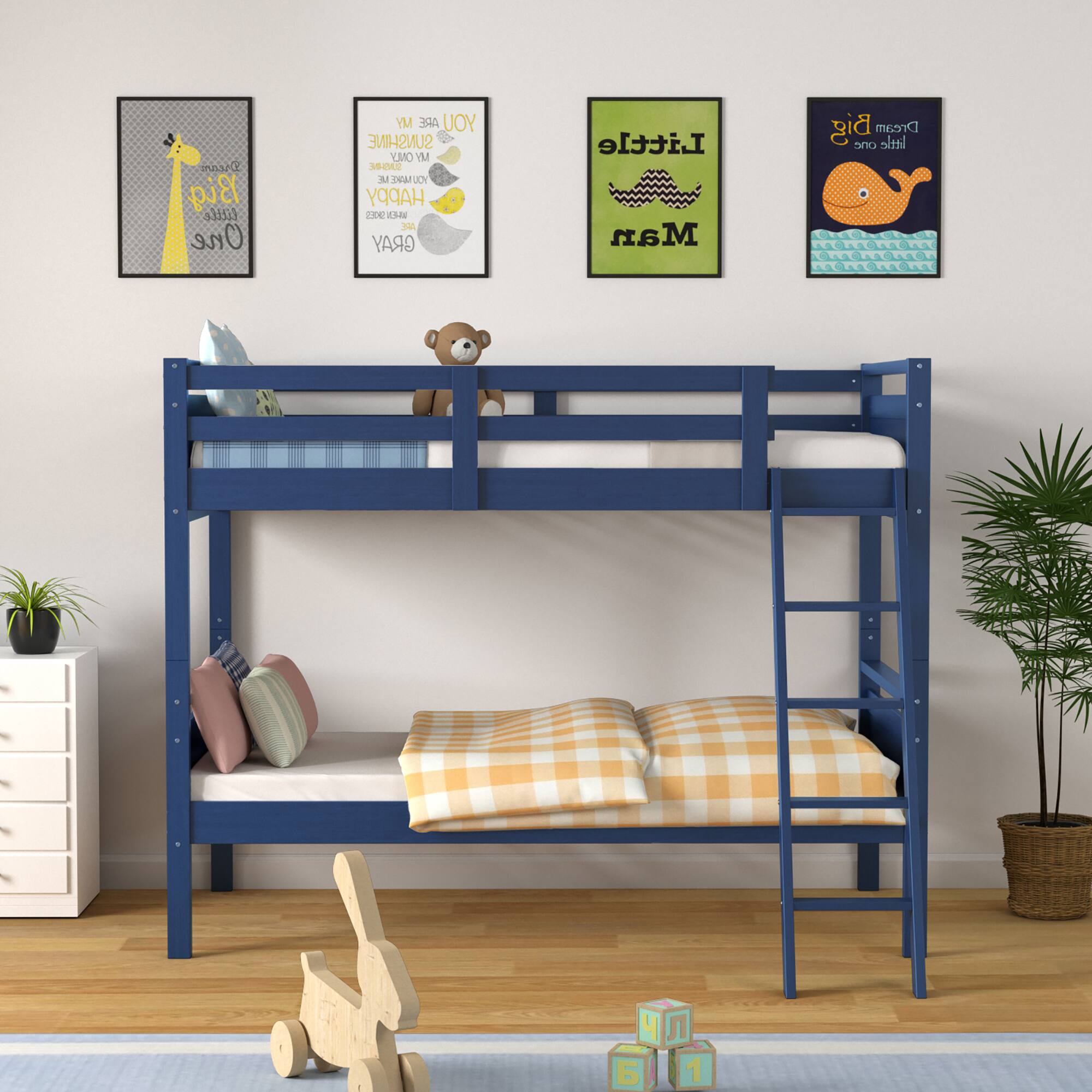 Alt View 1. Costway - Costway Twin Over Twin Bunk Bed Convertible 2 Individual Beds Wooden - Navy.