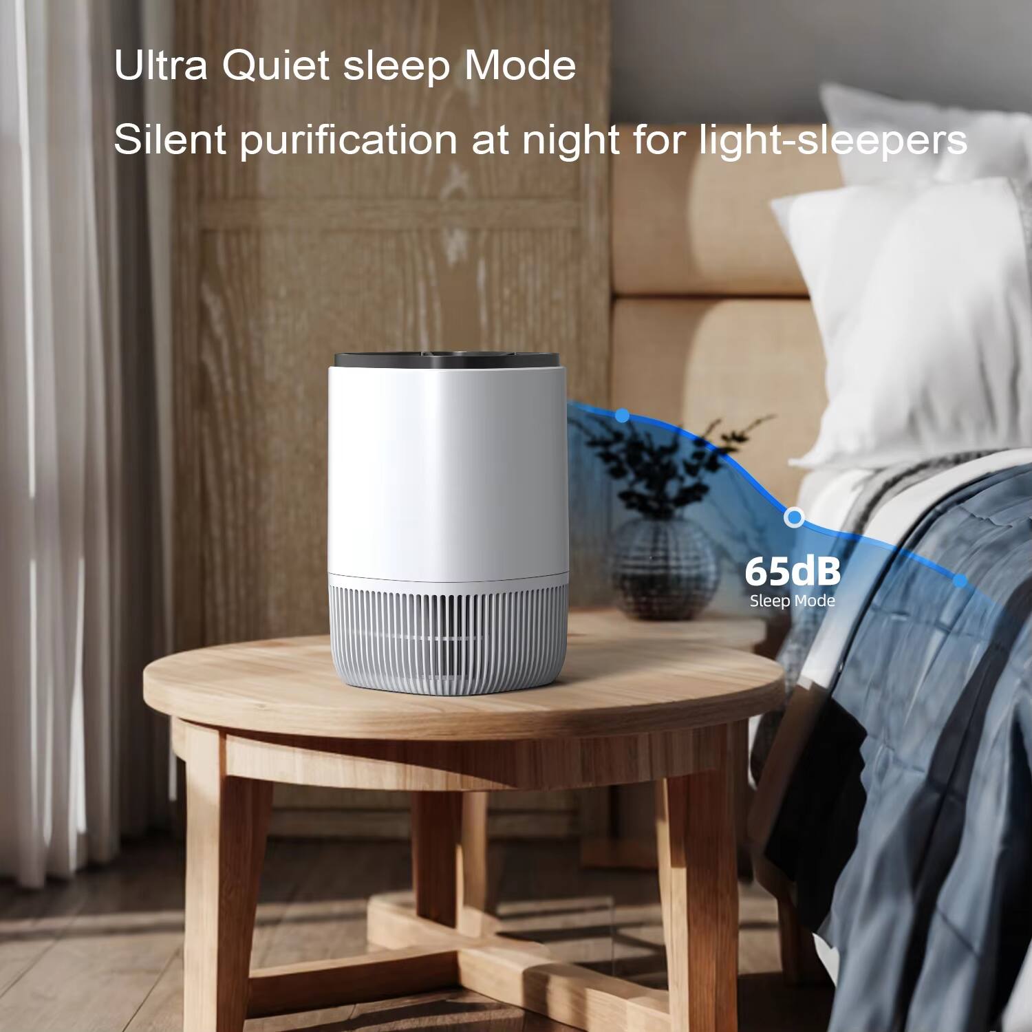 Ultra Quiet sleep Mode  
Silent purification at night for light-sleepers  
65dB Sleep Mode