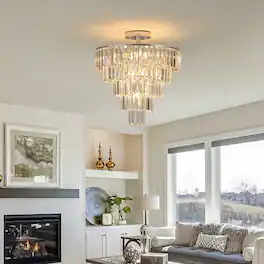 Loheer - Large Modern Chrome Crystal Chandelier, Five Tier K Nine Crystal, Ten Light Ceiling Fixture