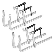 Front. VEVOR - Bar Clamps for Woodworking, 4-Pack, 12" Opening, 4.72 in Throat Depth, 1200 lbs Load Limit, Sturdy Steel Forging - Silver;Black.