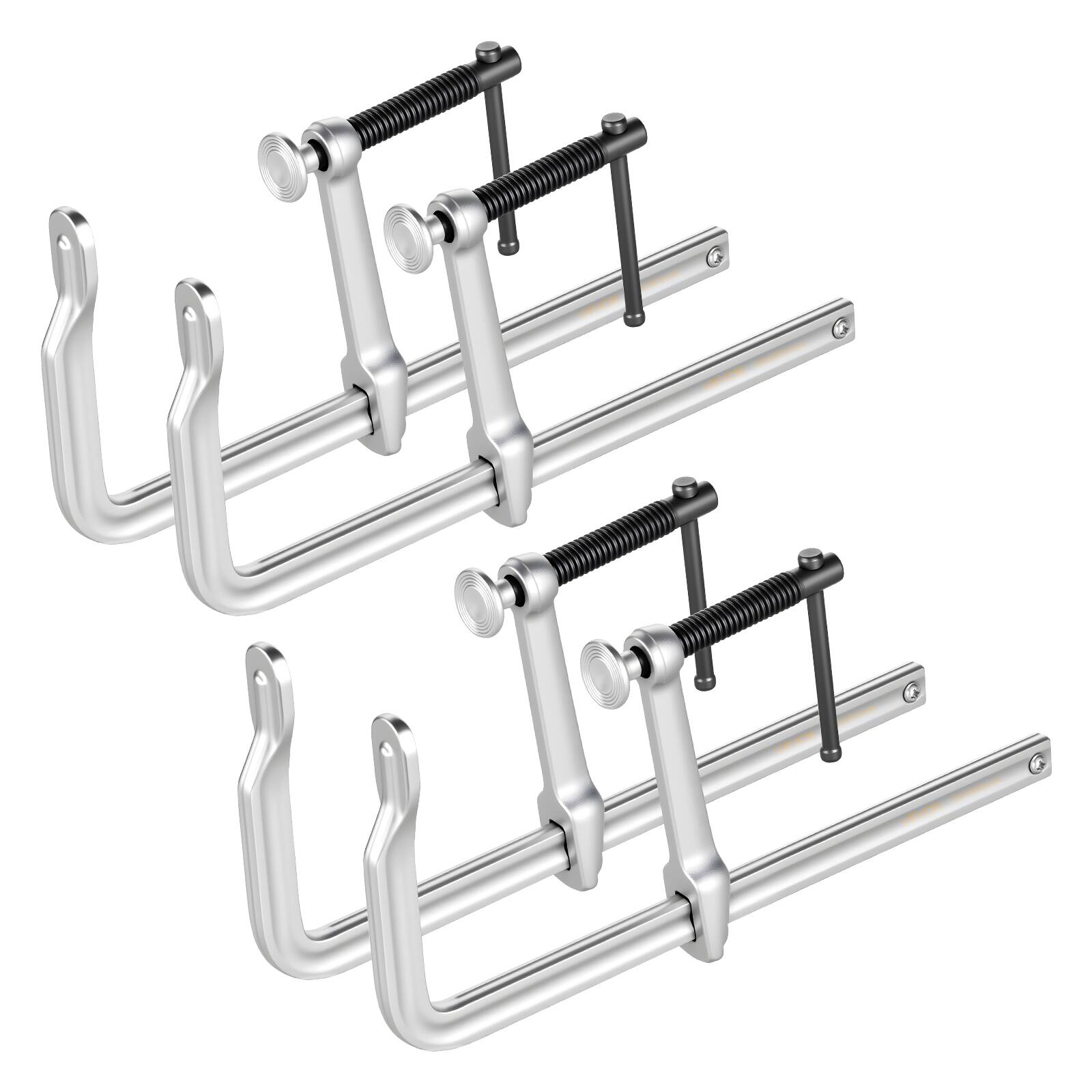 Front. VEVOR - Bar Clamps for Woodworking, 4-Pack, 12" Opening, 4.72 in Throat Depth, 1200 lbs Load Limit, Sturdy Steel Forging - Silver;Black.