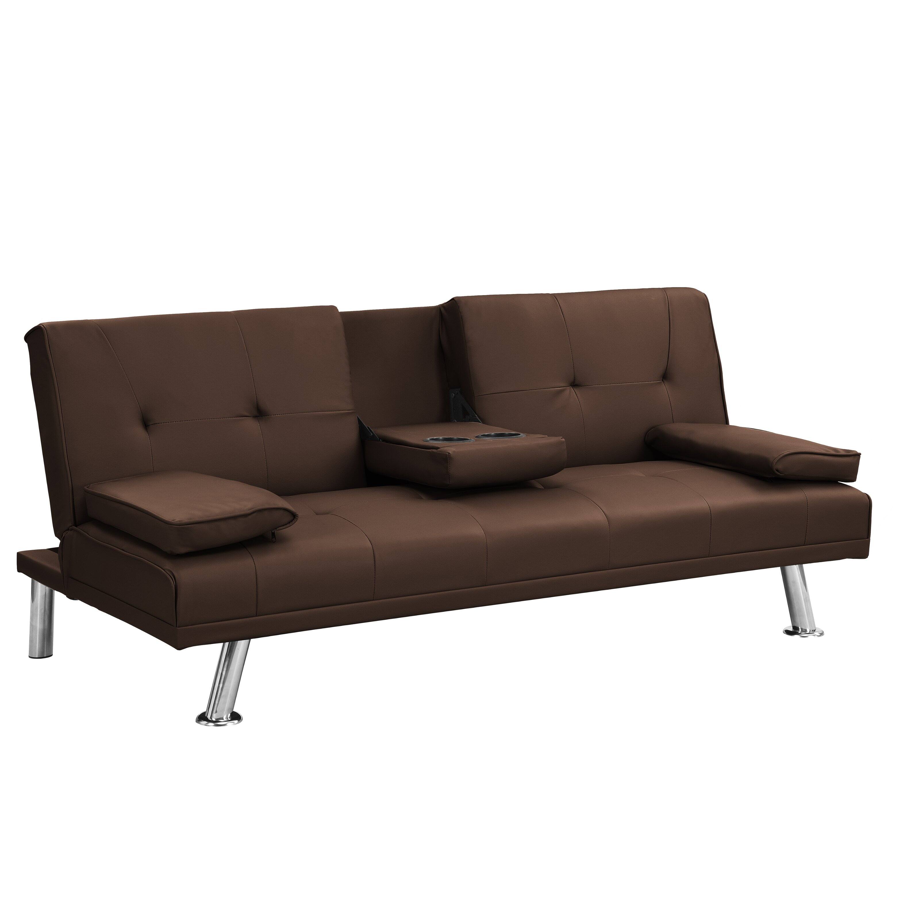 Back. Tiramisubest - Modern Sofa Bed with Armrest Two Holders, PVC Upholstery, Wood Frame, Stainless Steel Legs, Brown - Brown.