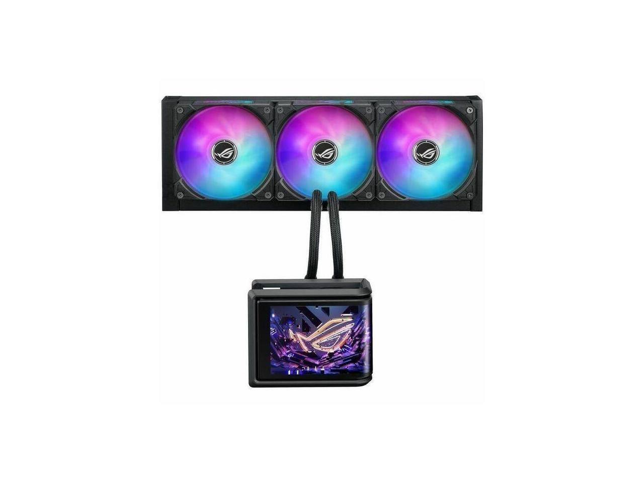Alt View 4. ASUS - ASUS ROG RYUO IV SLC 360 ARGB AIO CPU Cooler, Short Tubing, 6.67" AMOLED Display - Black.