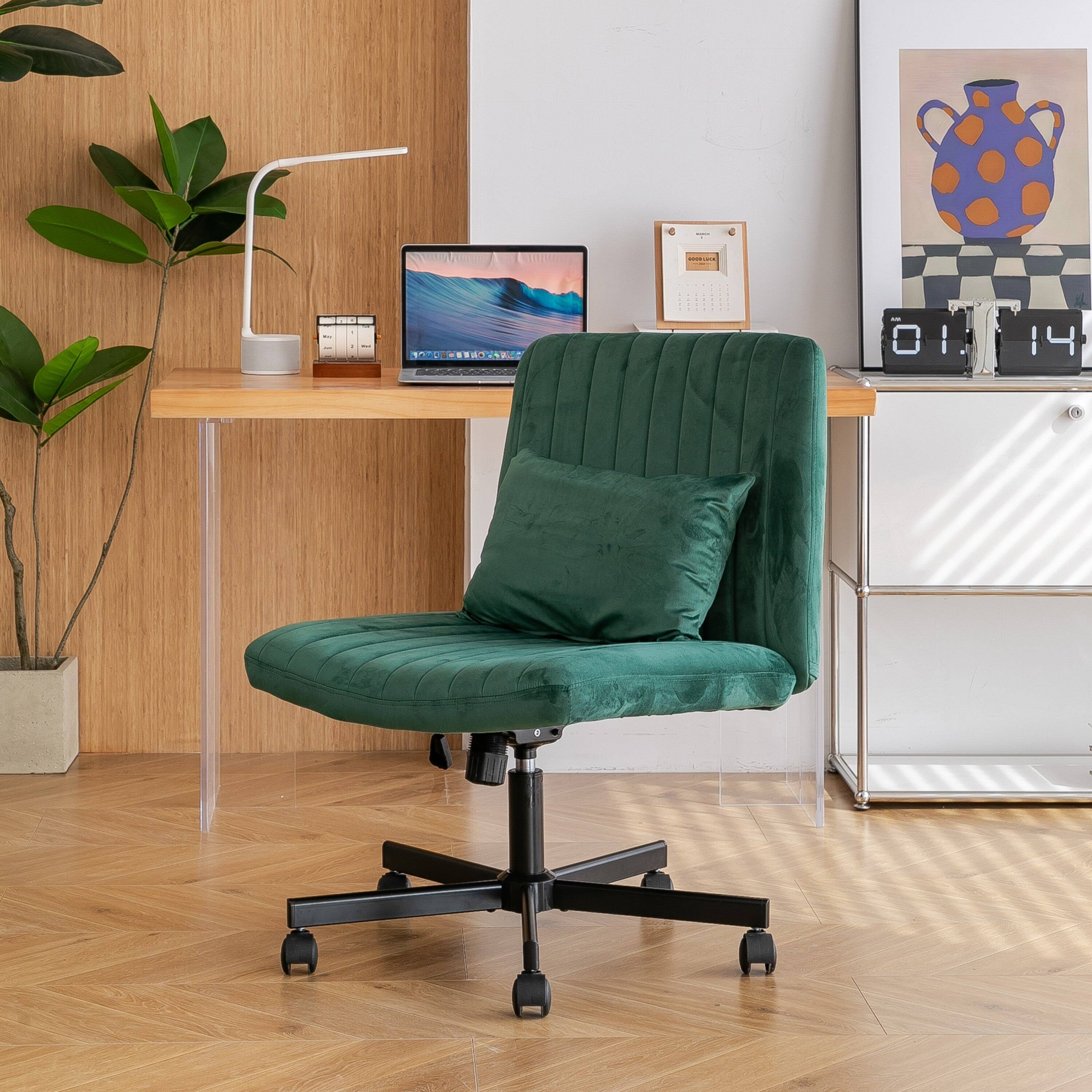 Alt View 4. Boyel Living - Modern Linen Criss Cross Office Chair with Adjustable Height and Ergonomic Support Green - Green.