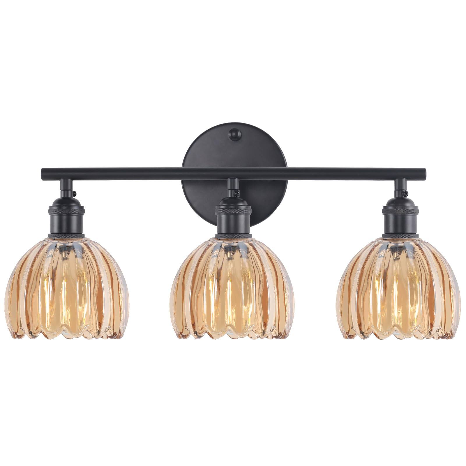 3 Heads-Black Base-Tulip Light Amber-Hardwired