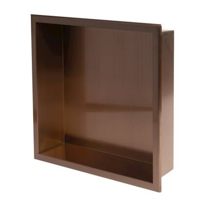 Front. Alfi - 16" x 16" Brushed Copper PVD Steel Square Single Shelf Shower Niche - Brown.