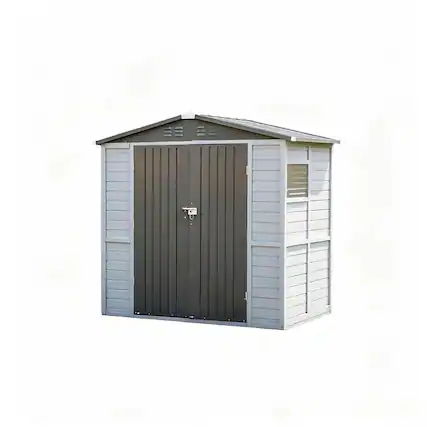 Front. Yardgrace - 6x4 FT Outdoor Wood Storage Shed with Windows, Waterproof Garden Shed for Backyard Patio, 4 Vents No Floor - Grey.