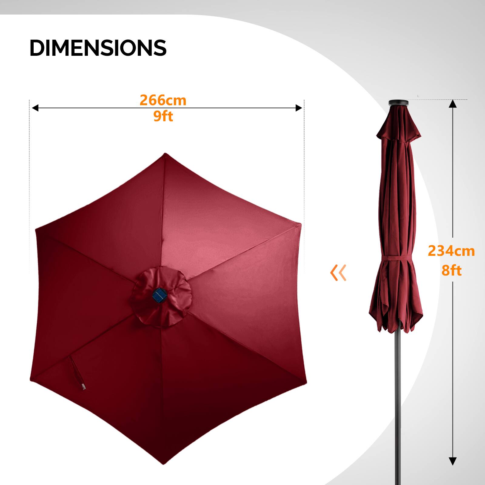 DIMENSIONS  
266cm 9ft  
234cm 8ft
