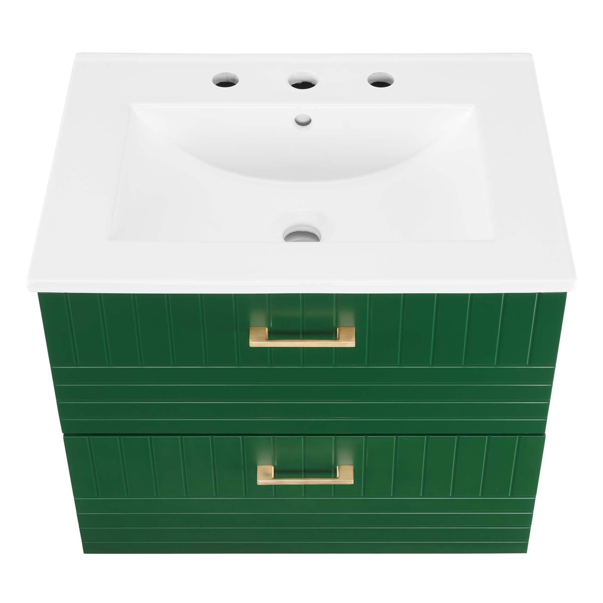 Alt View 4. Modway - Daybreak Wall-Mount Bathroom Vanity Basin Included by Modway - Green White.