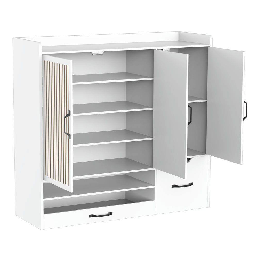 Back. Kadyn - Multi-Functional Shoe Cabinet with Stool and Adjustable Shelves - White - White.
