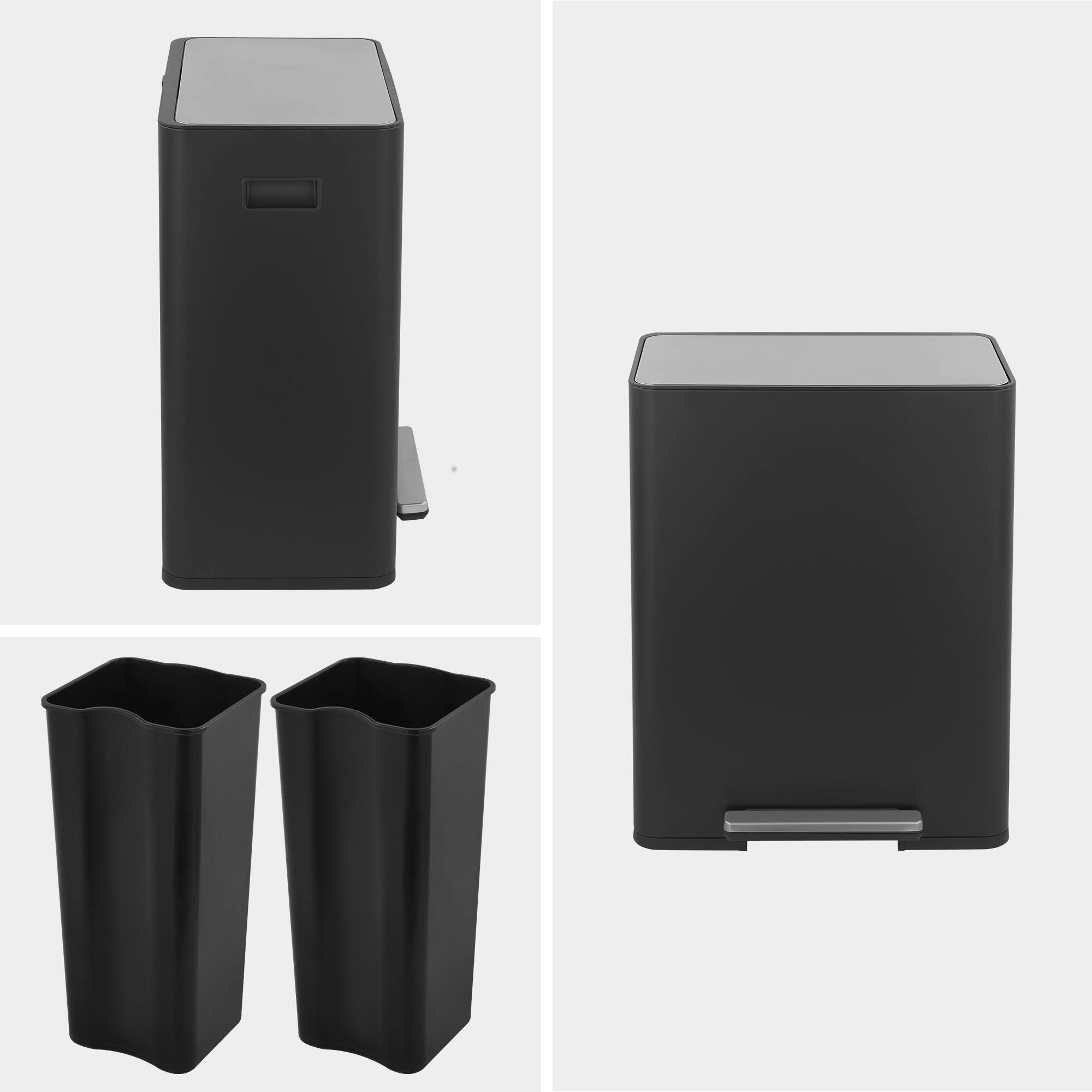 Alt View 7. Innovaze - 15.6 Gallon Rectangular Stainless Steel Recycle Step-on Trash Can with Dual 30 liter + 30 liter Compartments for Kitchen - Matt Black.