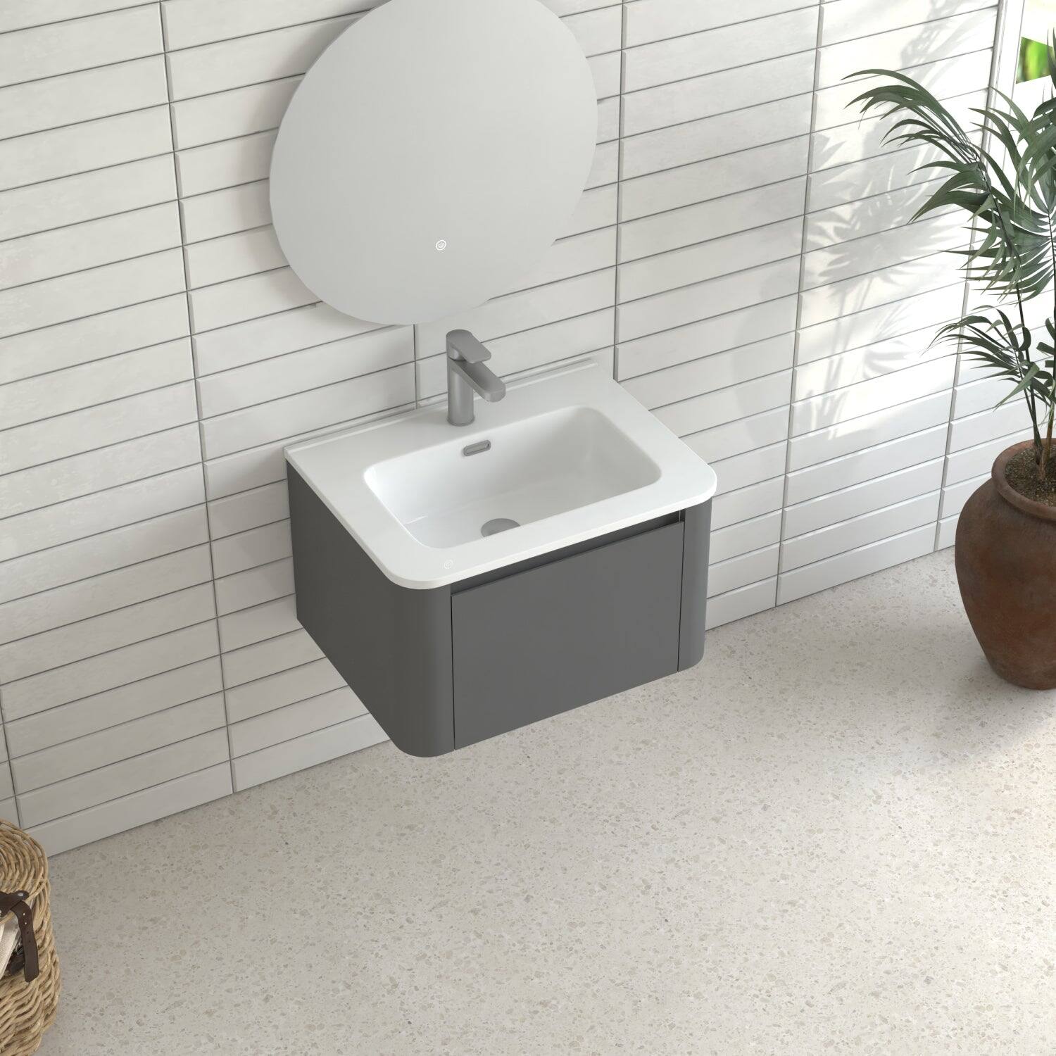 Alt View 6. Boyel Living - 24 in Grey Wall-Mounted Bathroom Vanity with Soft-Close Drawer Ceramic Integrated Basin PET Waterproof Finish - Gray.