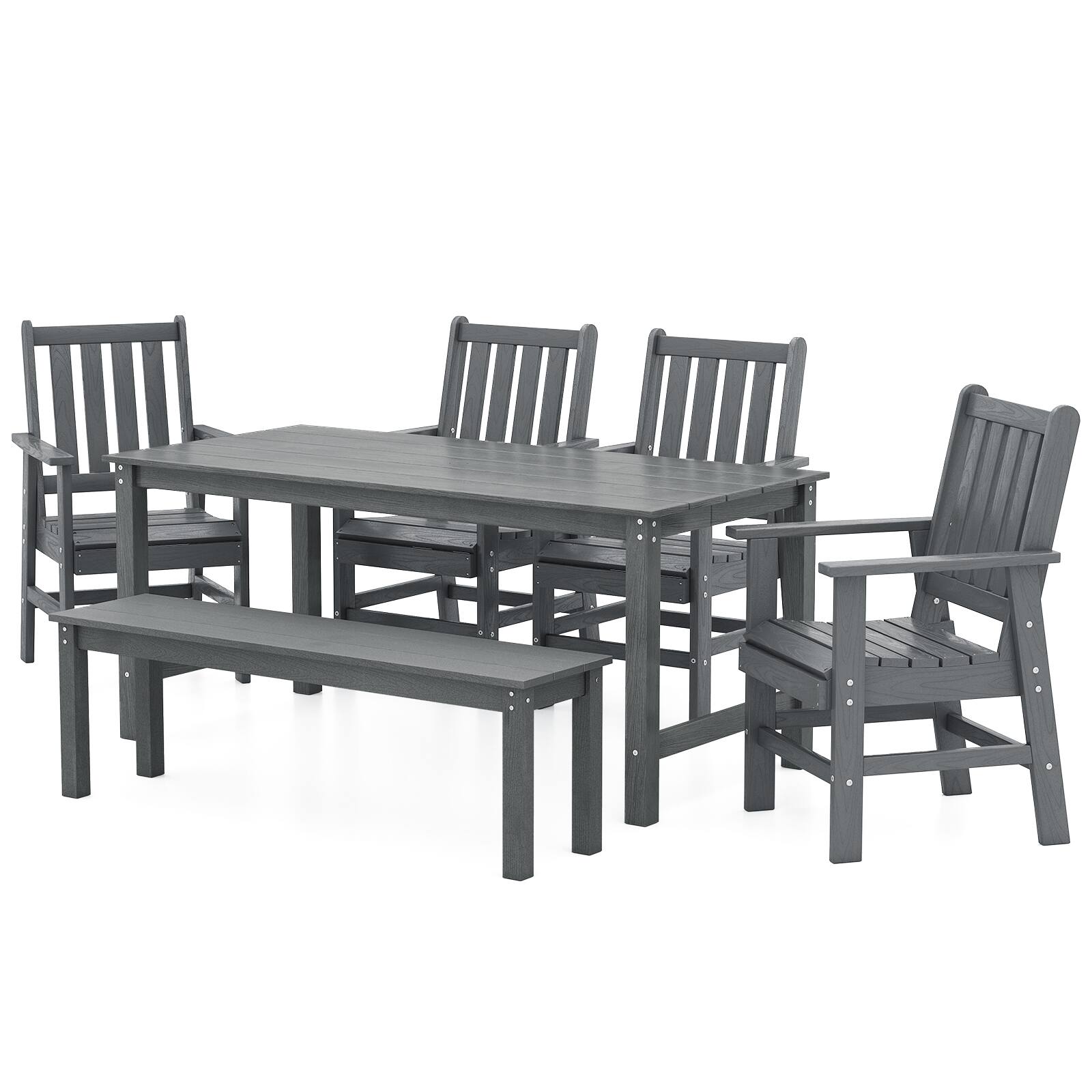 Alt View 7. Gymax - Gymax 6PCS Patio Dining Bench Set Outdoor HDPE Weather Resistant Table & Chairs Set Gray - Gray.