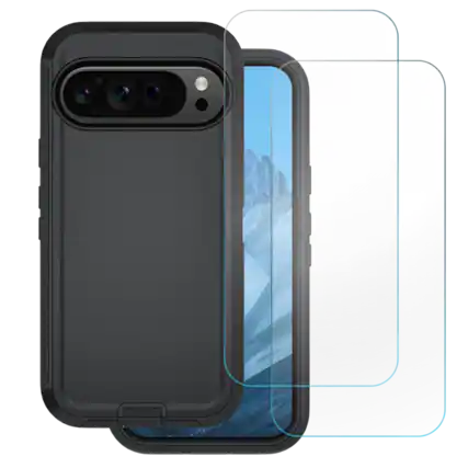 Front. Entronix - Entronix Bundle for Pixel 9 - Heavy Duty Case & 2 Screen Protectors - Black.