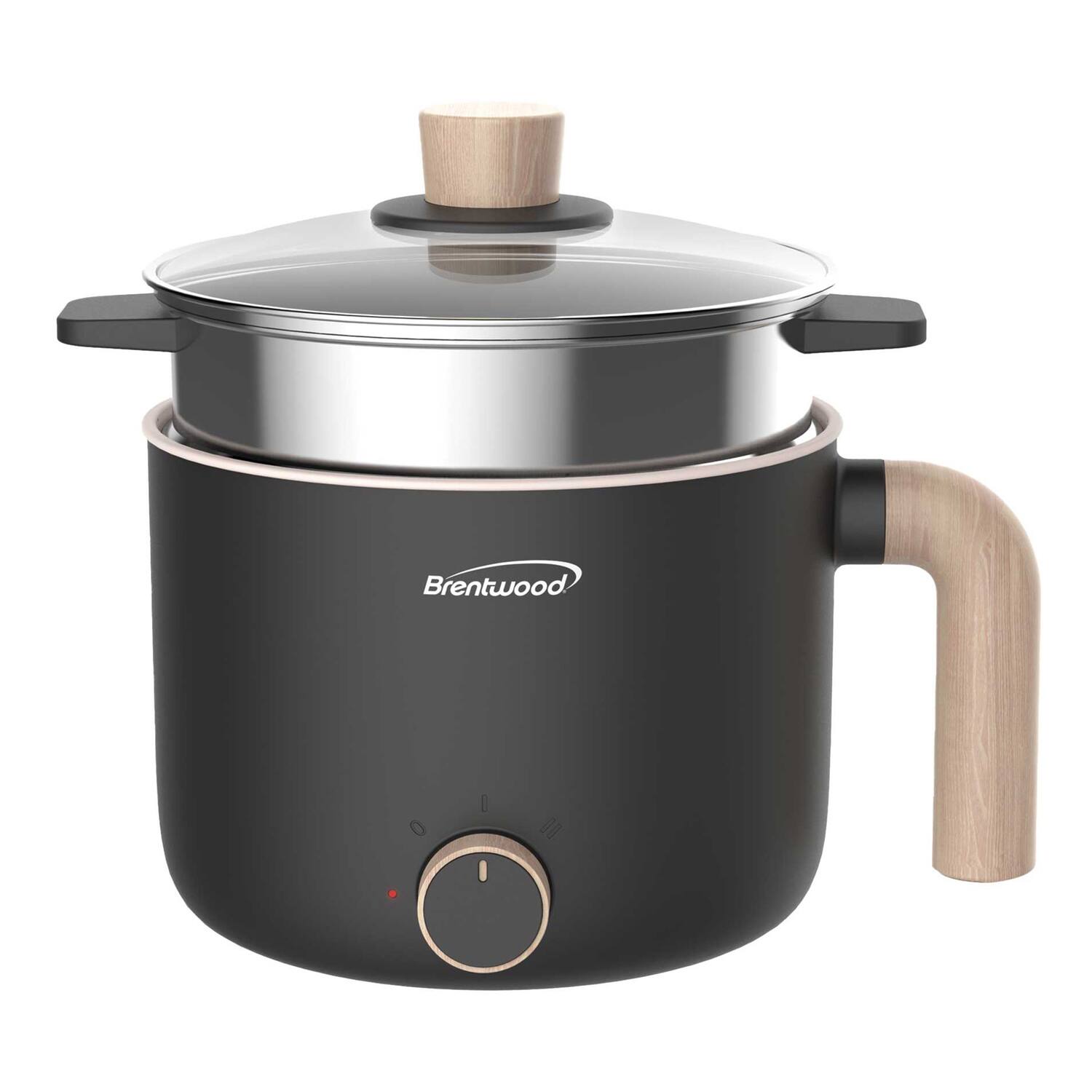 Front. Brentwood - Brentwood 600-watt 1.6-qt. Multifunction Electric Hot Pot Cooker With Ceramic Non-stick Coating And Stainless Steel - black.