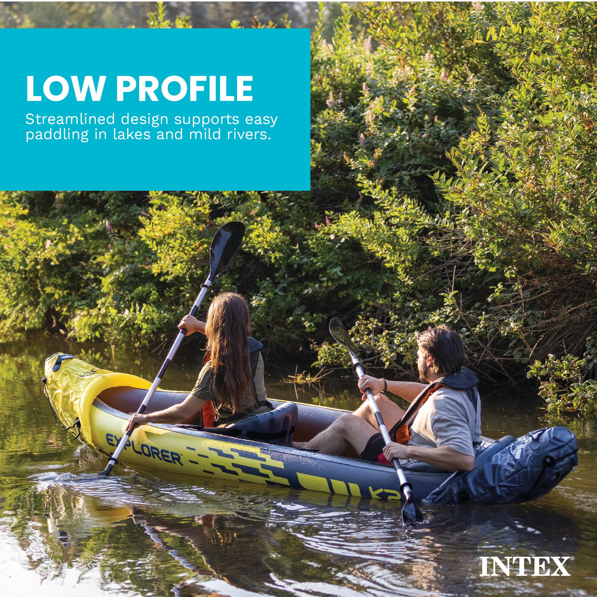 LOW PROFILE  
Streamlined design supports easy paddling in lakes and mild rivers.  

EXPLORER  
KP  
INTEX
