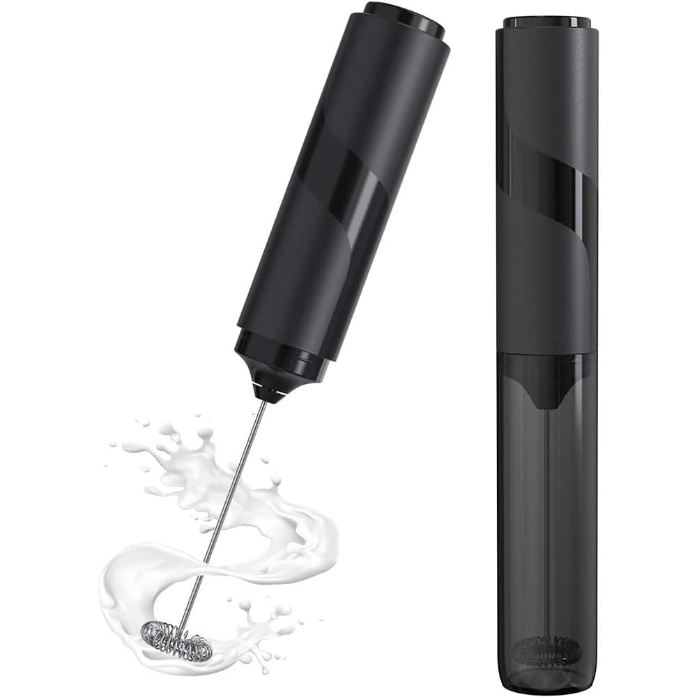 ACJPR - Milk Frother Handheld with Cover, Battery-Operated Electric Foam Maker Wand for Coffee, Latte, Matcha, Hot Chocolate - Black