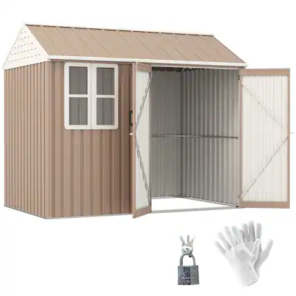 Front. Outsunny - 8' x 6' Outdoor Storage Shed, Metal Garden Shed with Window & Double Lockable Door, Outdoor Tool Shed Storage.