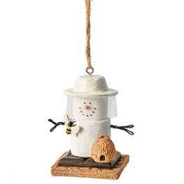 Ganz - S'mores Bee Keeper Marshmallow Snowman Holiday Christmas Ornament - White